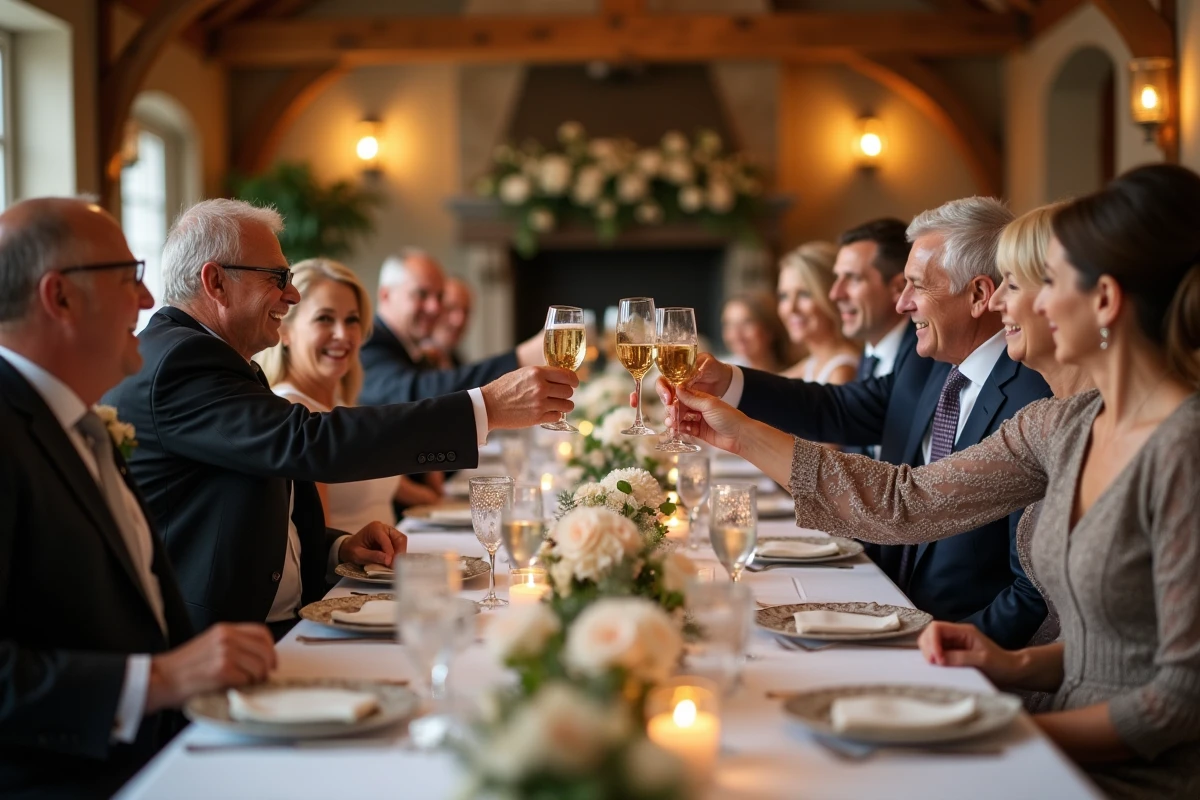 Groupe d invités célébrant lors de la réception de mariage